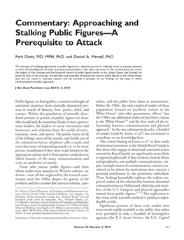 Approaching and Stalking Public Figures—A Prerequisite to Attack