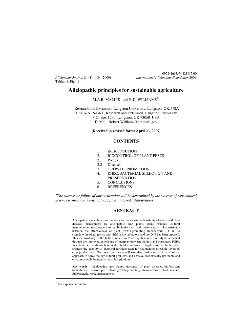 Allelopathic Principles for Sustainable Agriculture