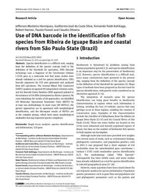 Use of DNA Barcode in the Identification of Fish Species from Ribeira De Iguape Basin and Coastal Rivers from São Paulo State (Brazil)