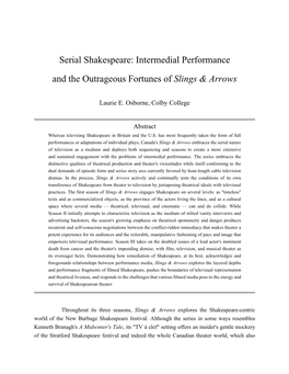 Serial Shakespeare: Intermedial Performance