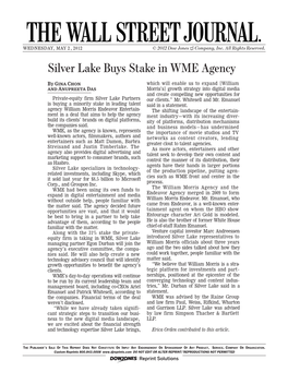Silver Lake Buys Stake in WME Agency