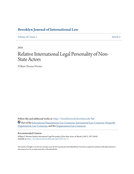 Relative International Legal Personality of Non-State Actors, 42 Brook