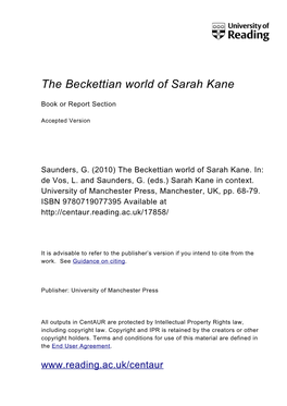 The Beckettian World of Sarah Kane