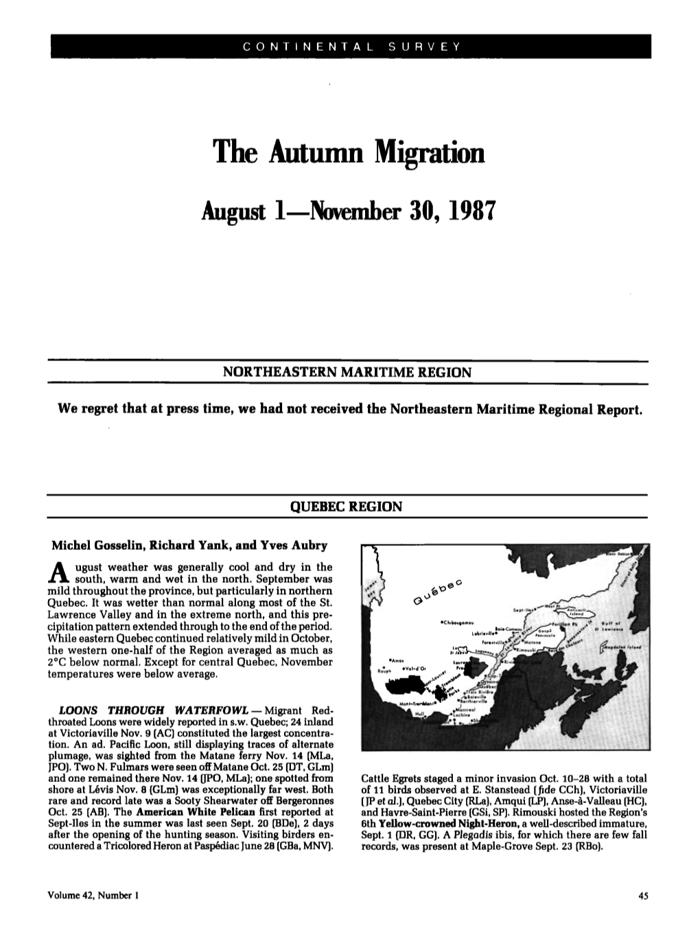 The Autumn Migration August 1-November 30, 1987