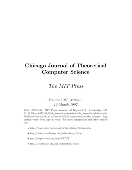 Chicago Journal of Theoretical Computer Science the MIT Press