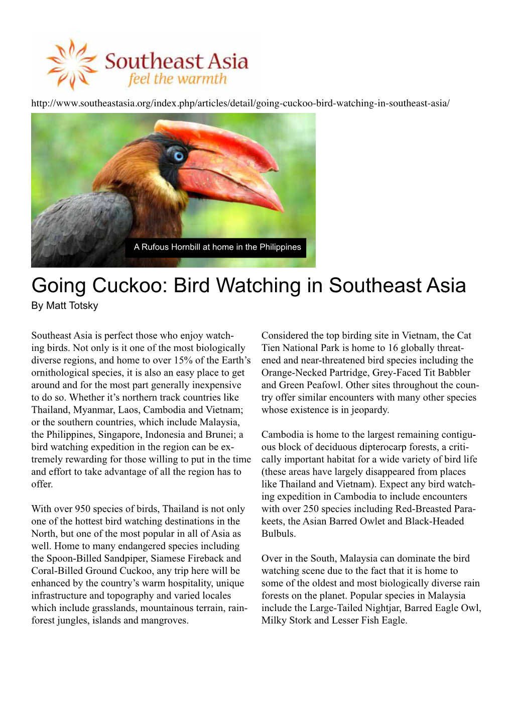 Bird Watching in Southeast Asia by Matt Totsky