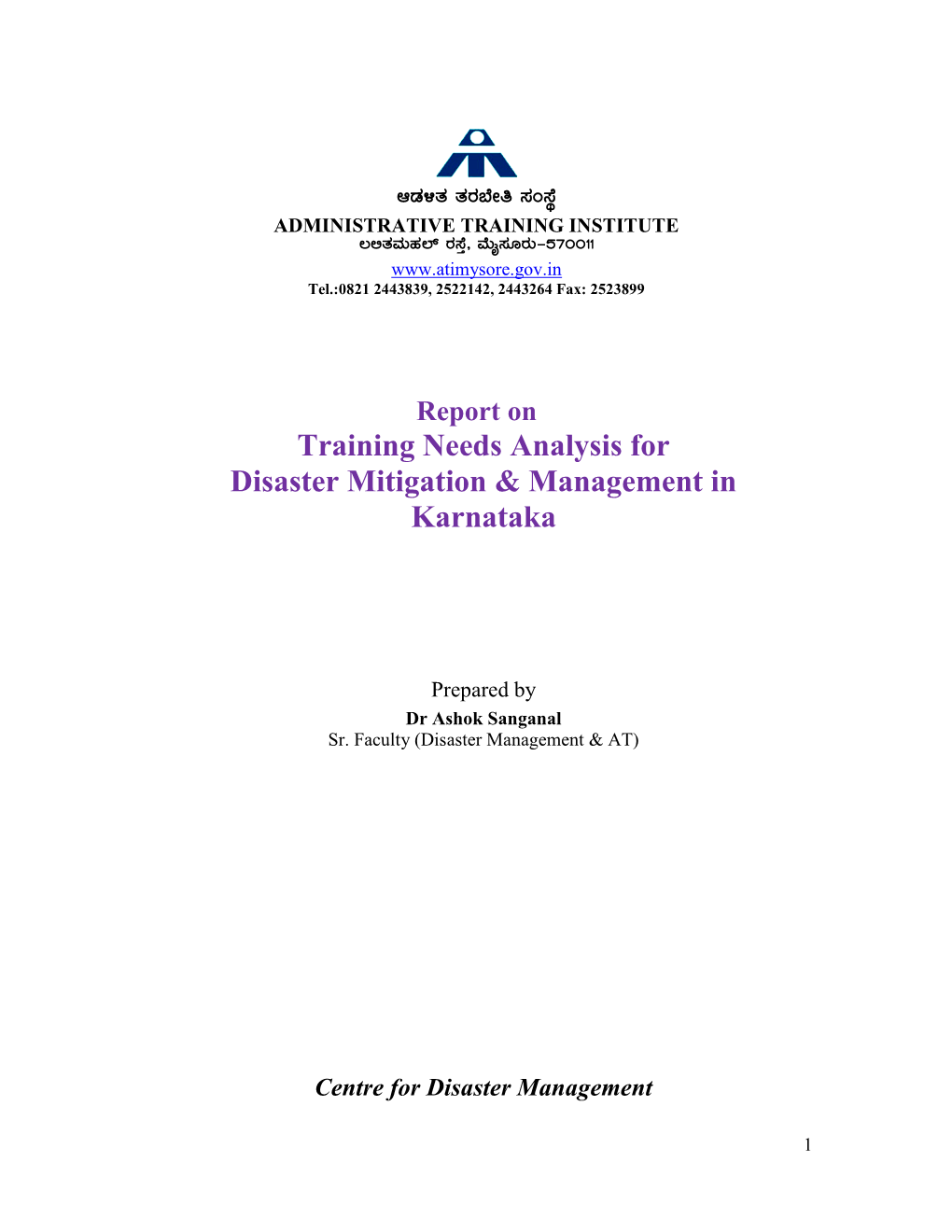 Training Needs Analysis for Disaster Management in Karnataka State