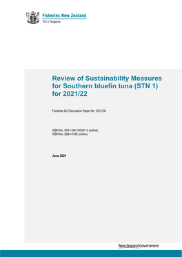 Review of Sustainability Measures for Southern Bluefin Tuna (STN 1) for 2021/22