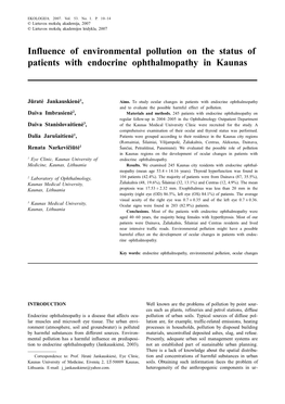 Influence of Environmental Pollution on the Status of Patients with Endocrine Ophthalmopathy in Kaunas