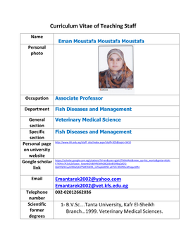 Curriculum Vitae of Teaching Staff