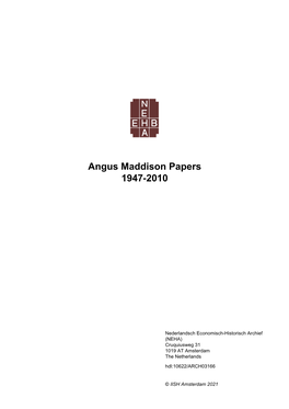 Angus Maddison Papers 1947-2010