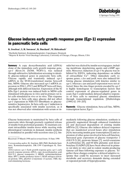 Glucose Induces Early Growth Response Gene (Egr-1) Expression in Pancreatic Beta Cells