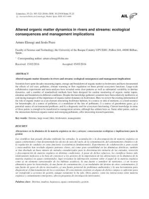 Altered Organic Matter Dynamics in Rivers and Streams: Ecological Consequences and Management Implications