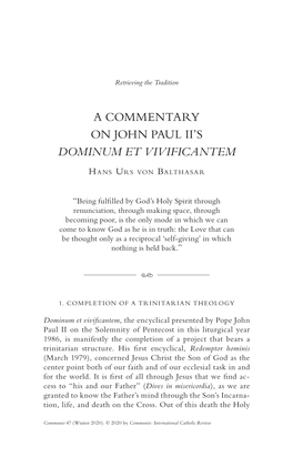 A Commentary on John Paul Ii's Dominum Et Vivificantem