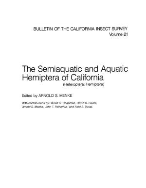 The Semiaquatic and Aquatic Hemiptera of California (Heteroptera: Hemiptera)