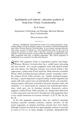 Epididymite and Milarite--Alteration Products of Beryl from V;Gnd, Czechoslovakia