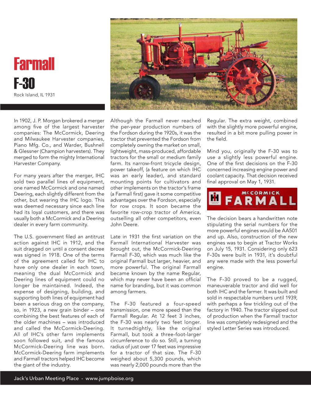 Farmall F-30 Rock Island, IL 1931