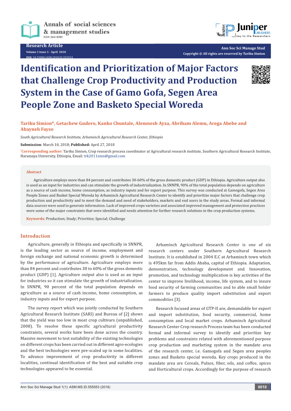 Identification and Prioritization of Major Factors That Challenge Crop