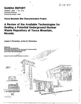 SANDIA REPORT a Review of the Available Technologies for Sealing