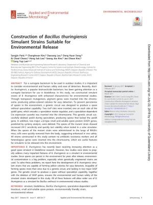 Construction of Bacillus Thuringiensis Simulant Strains Suitable for Environmental Release