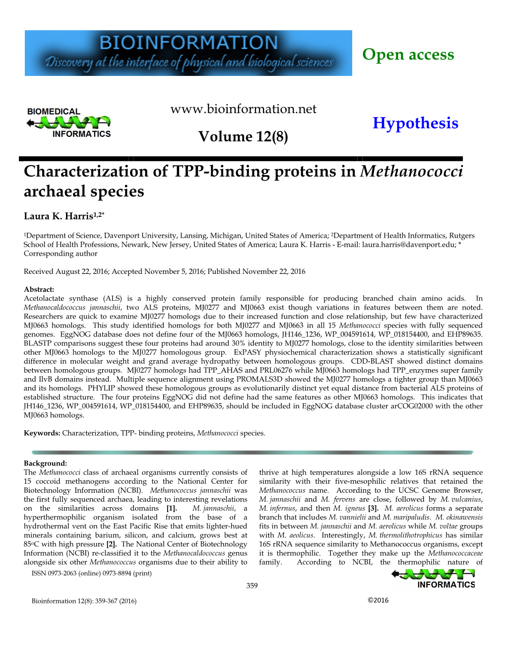 Open Access Hypothesis Characterization of TPP-Binding