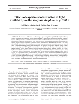 Effects of Experimental Reduction of Light Availability on the Seagrass Amphibolis Griffithii
