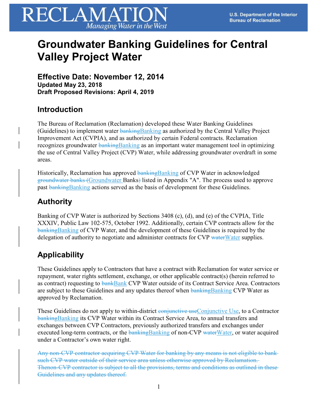 Groundwater Banking Guidelines for Central Valley Project Water