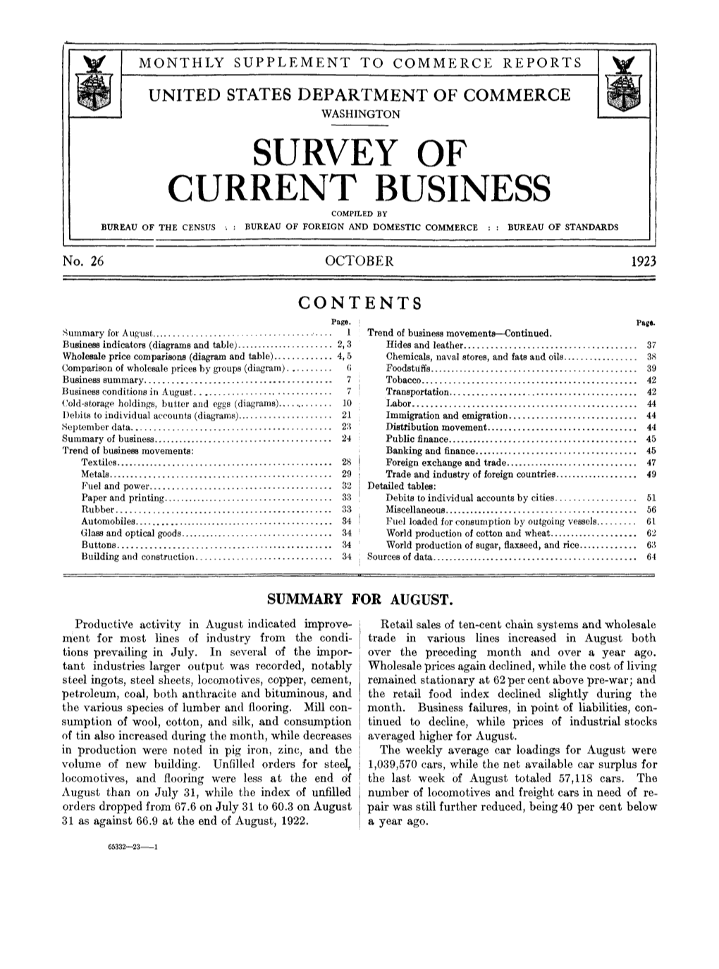Survey of Current Business October 1923