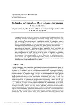 Radioactive Particles Released from Various Nuclear Sources B