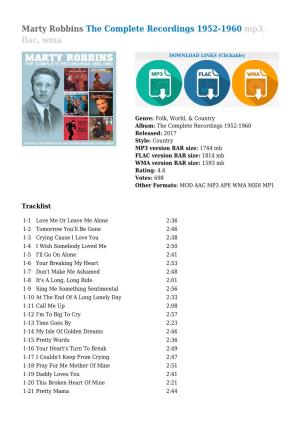 Marty Robbins the Complete Recordings 1952-1960 Mp3, Flac, Wma