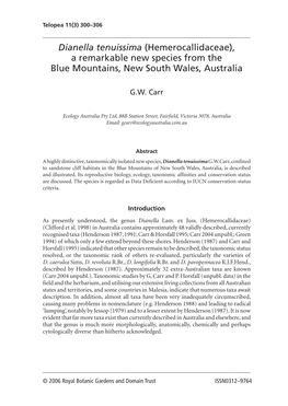 Dianella Tenuissima (Hemerocallidaceae), a Remarkable New Species from the Blue Mountains, New South Wales, Australia