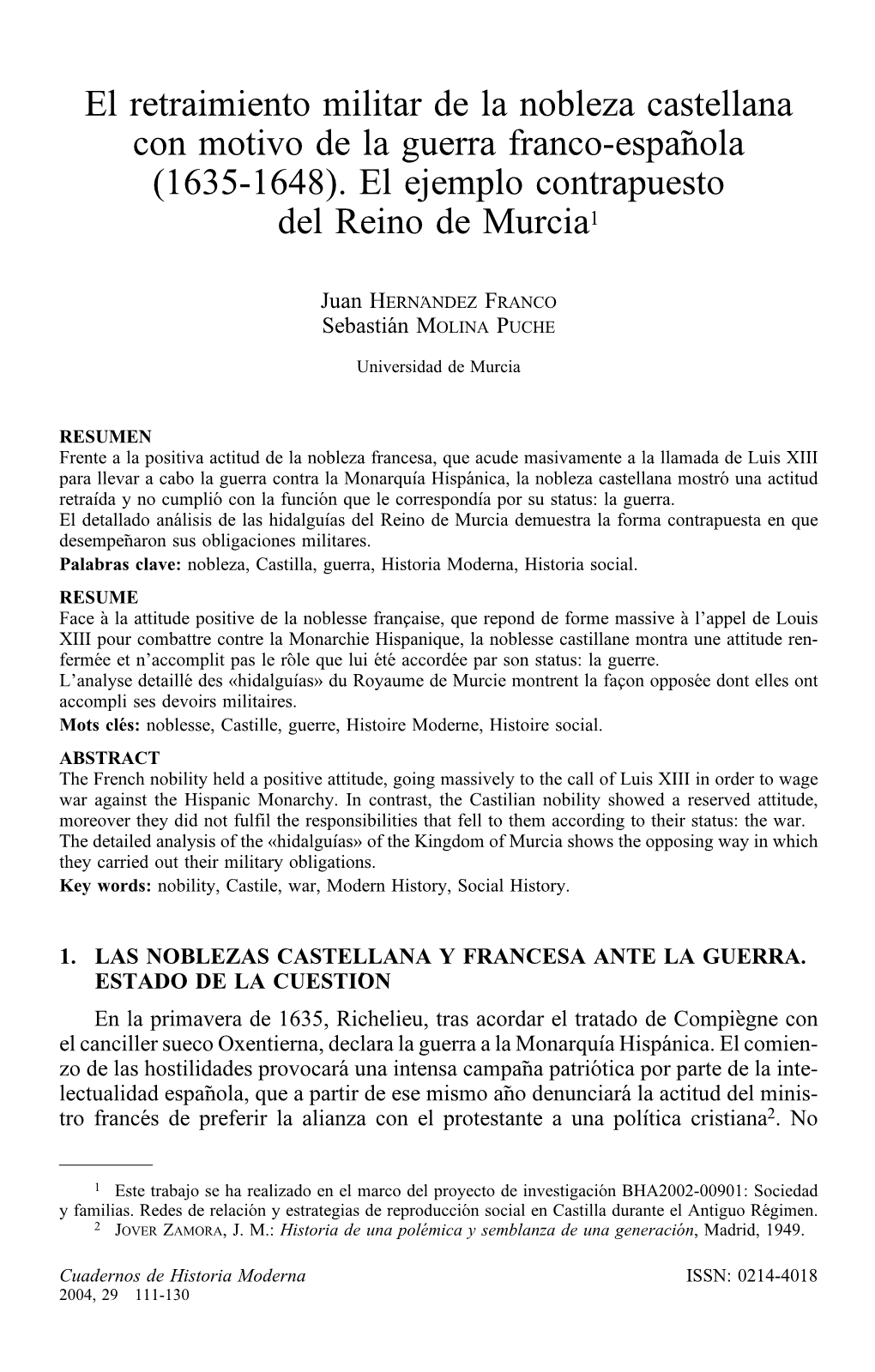 El Retraimiento Militar De La Nobleza Castellana Con Motivo De La Guerra Franco-Española (1635-1648)