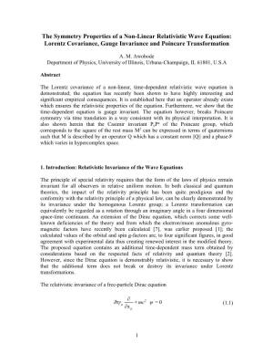 The Lorentz Invariance of a Time-Dependent Relativistic Wave