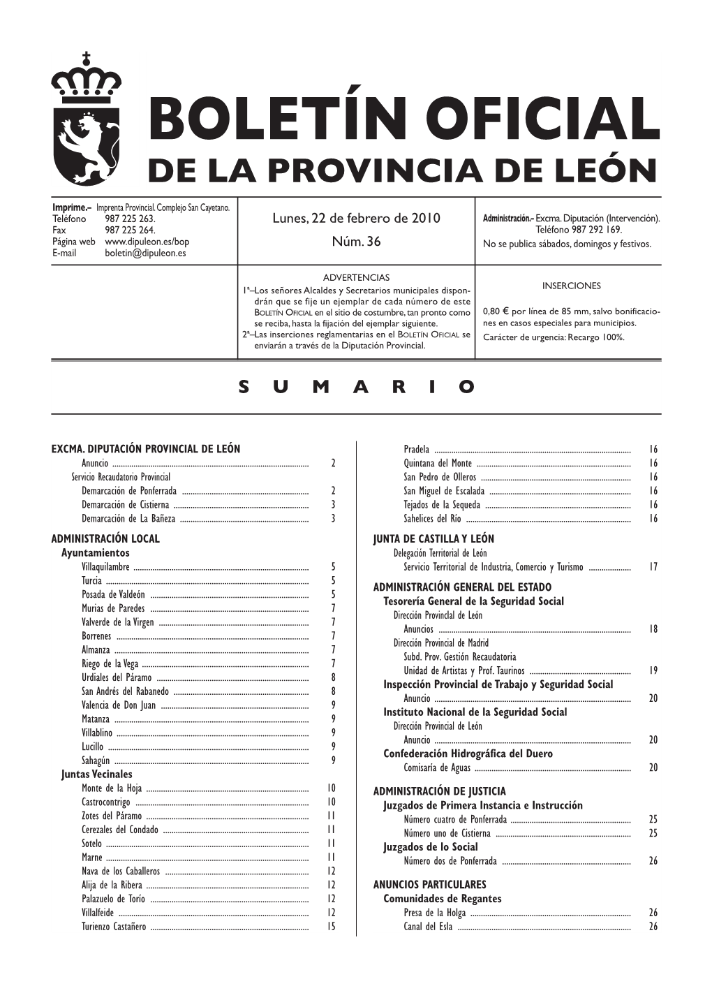 Boletín Oficial De La Provincia De León