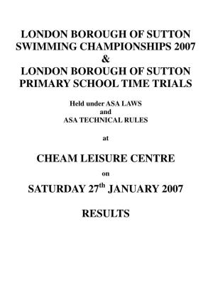 London Borough of Sutton Swimming Championships 2007 & London Borough of Sutton Primary School Time Trials