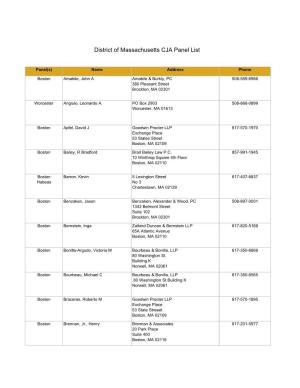 District of Massachusetts CJA Panel List