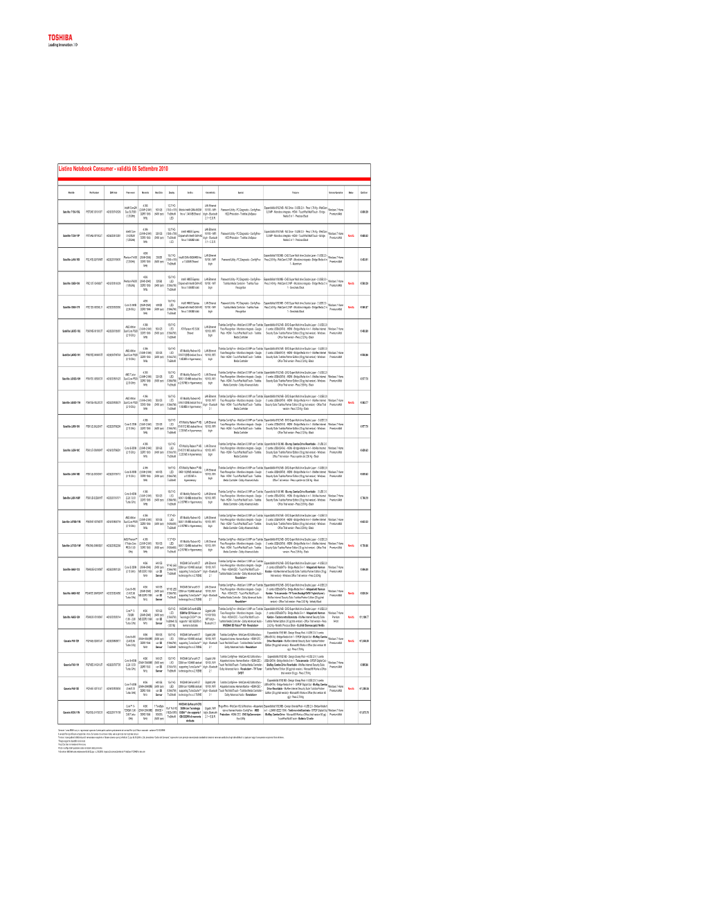 Listino Notebook Consumer - Validità 06 Settembre 2010