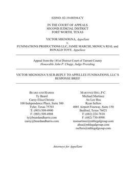 020NO. 02-19-00394-CV in the COURT of APPEALS SECOND JUDICIAL DISTRICT FORT WORTH, TEXAS VICTOR MIGNOGNA, Appellant V. FUNIMATIO