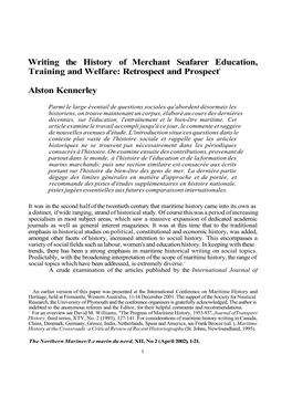 Writing the History of Merchant Seafarer Education, Training and Welfare: Retrospect and Prospect1