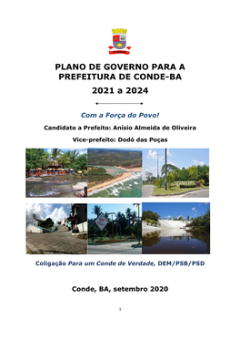 PLANO DE GOVERNO PARA a PREFEITURA DE CONDE-BA 2021 a 2024