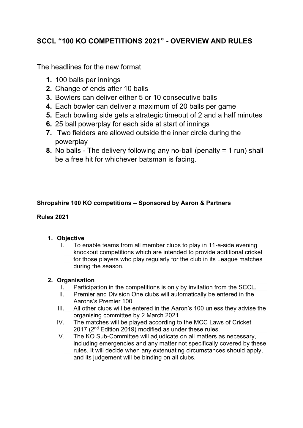 Sccl “100 Ko Competitions 2021” - Overview and Rules