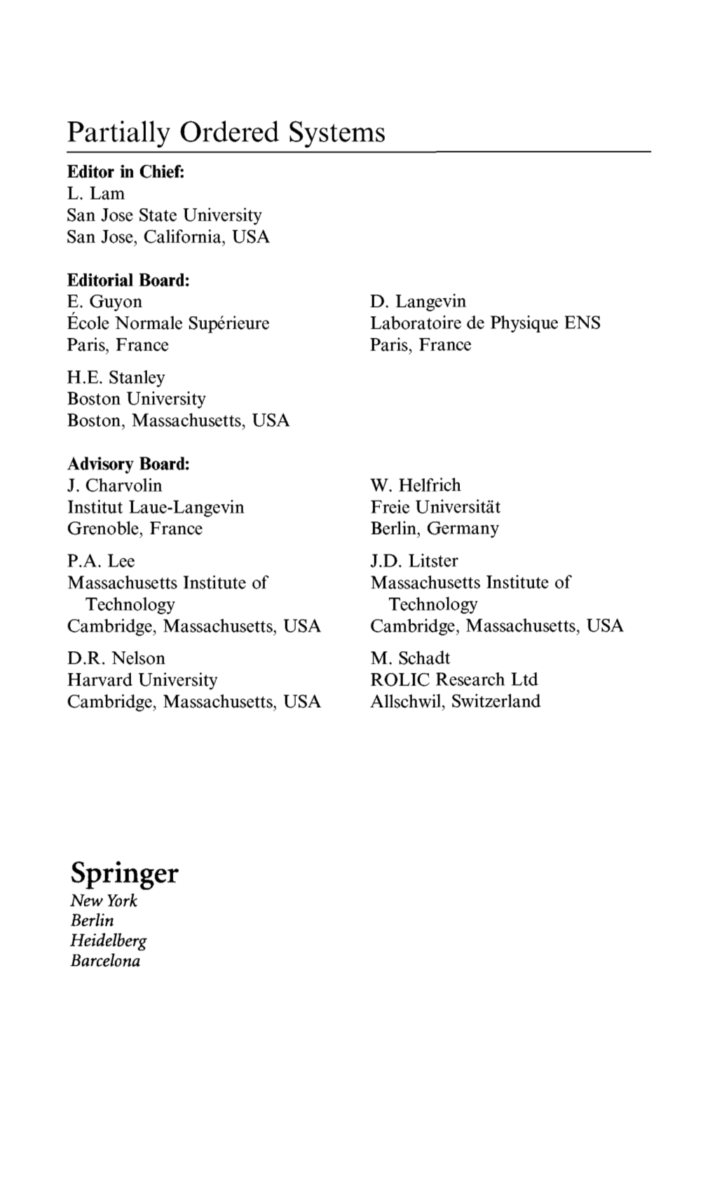 Partially Ordered Systems Springer