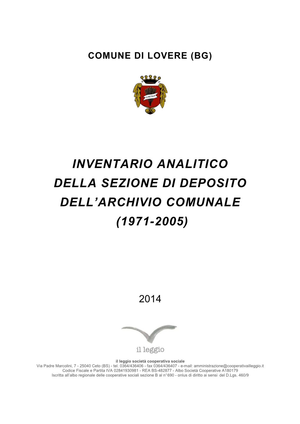 Inventario Analitico Della Sezione Di Deposito Dell'archivio Comunale Di