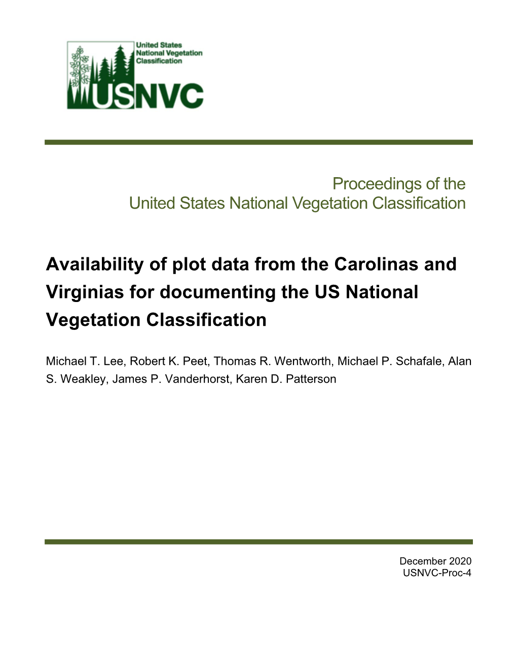 Availability of Plot Data from the Carolinas and Virginias for Documenting the US National Vegetation Classification