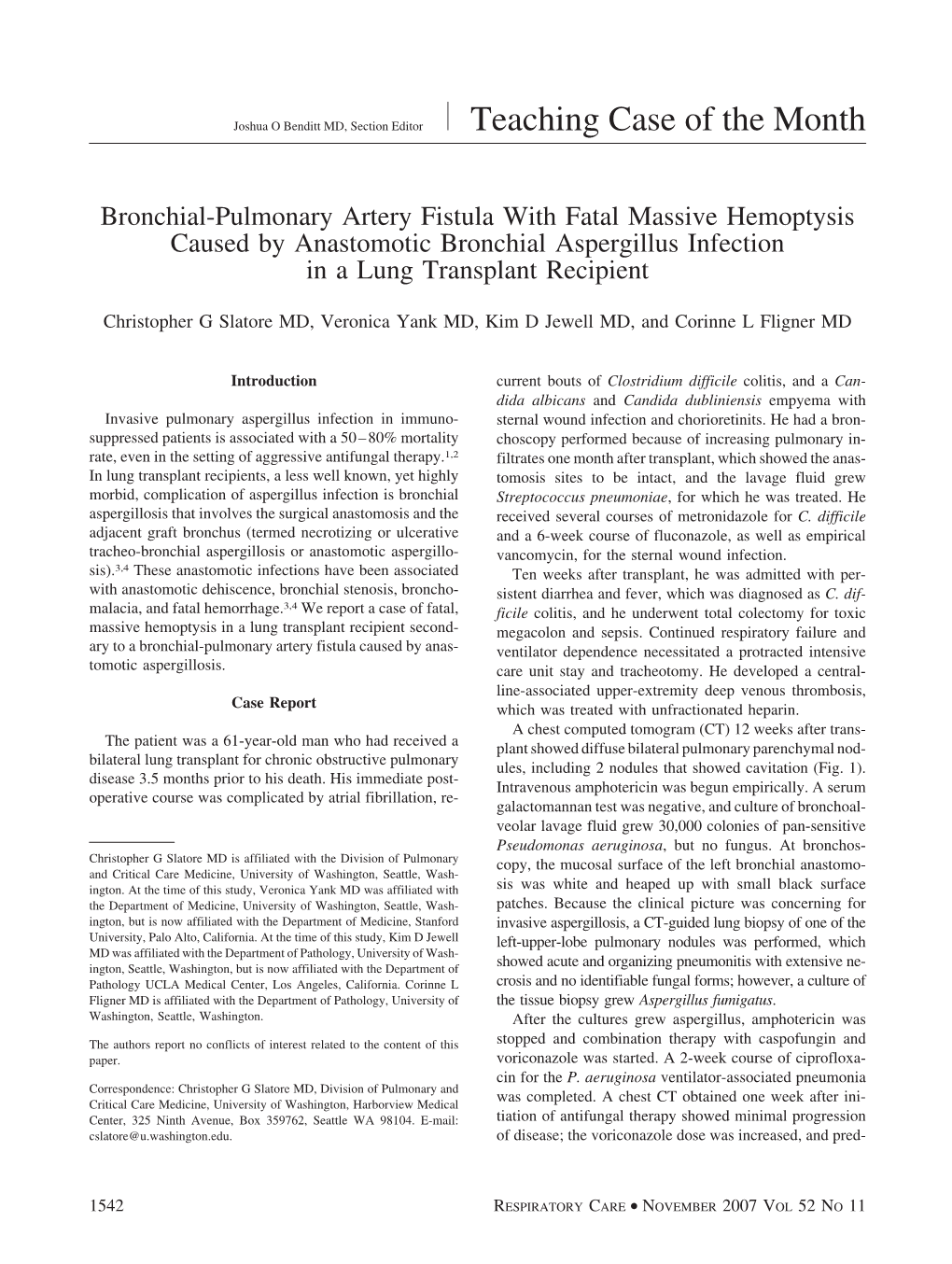 Bronchial-Pulmonary Artery Fistula with Fatal Massive Hemoptysis Caused by Anastomotic Bronchial Aspergillus Infection in a Lung Transplant Recipient