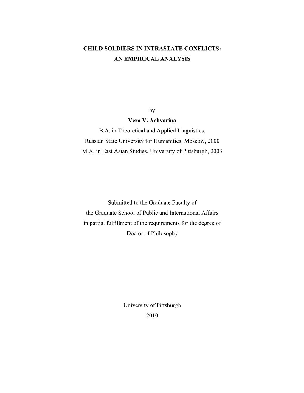 Child Soldiers in Intrastate Conflicts: an Empirical Analysis