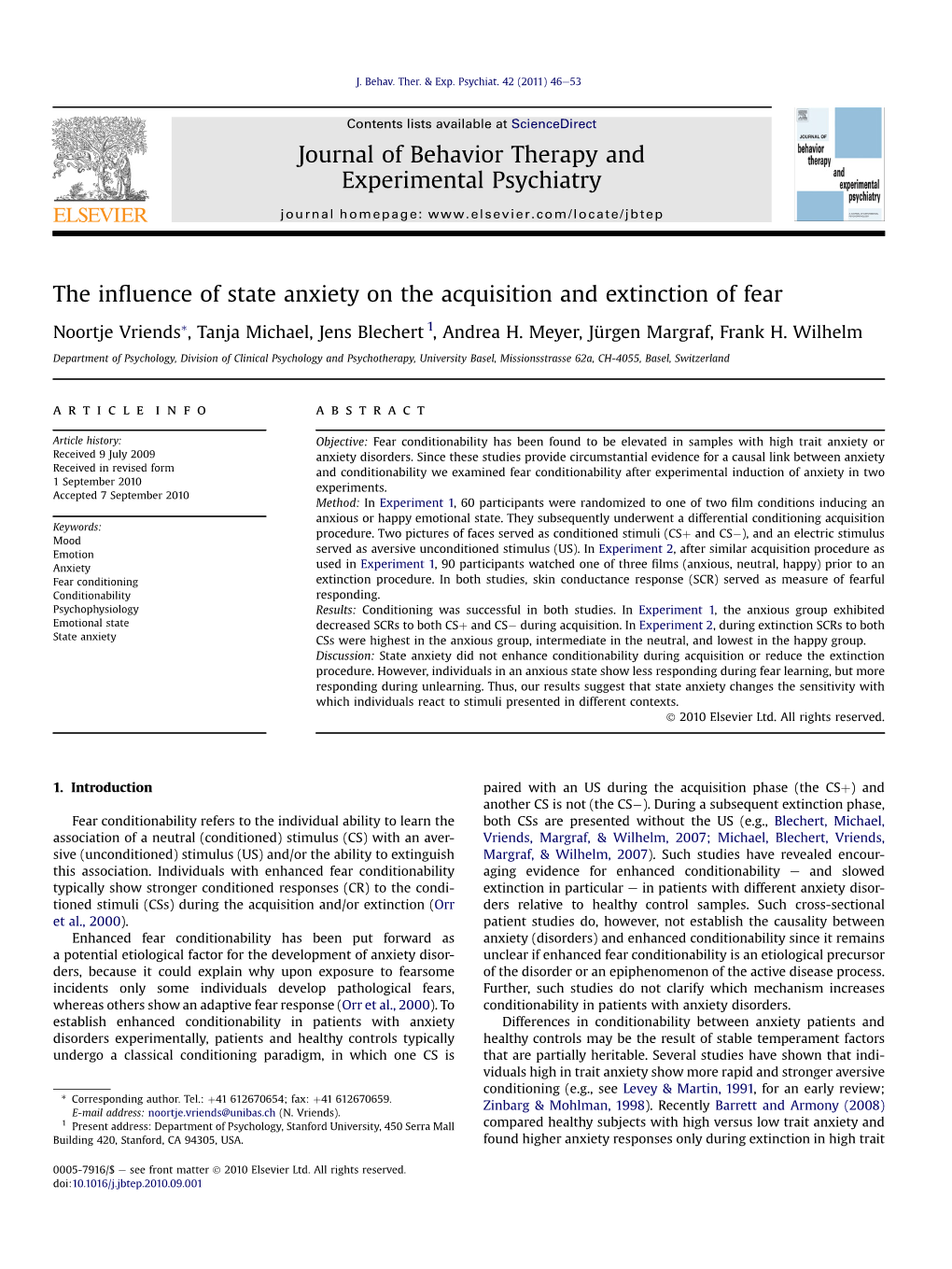 The Influence of State Anxiety on the Acquisition and Extinction of Fear