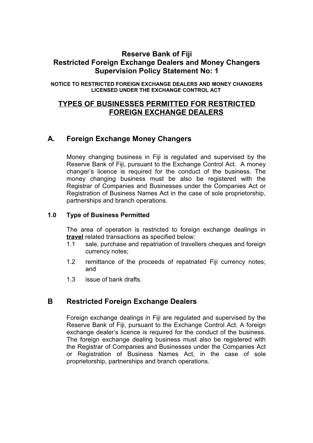 Foreign Exchange Dealers