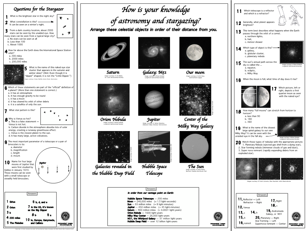 Questions for the Stargazer 1 2 3 4 5 6 7 8 9