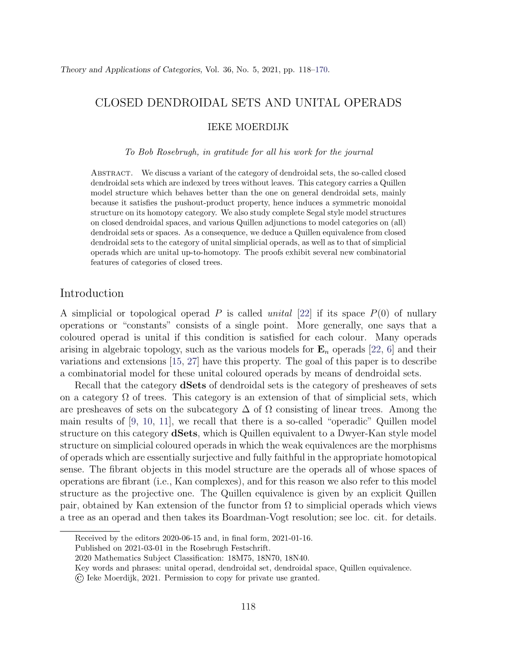 CLOSED DENDROIDAL SETS and UNITAL OPERADS Introduction